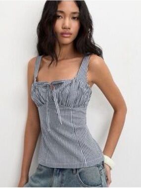 Zara Navy and White Gingham Corset Tank